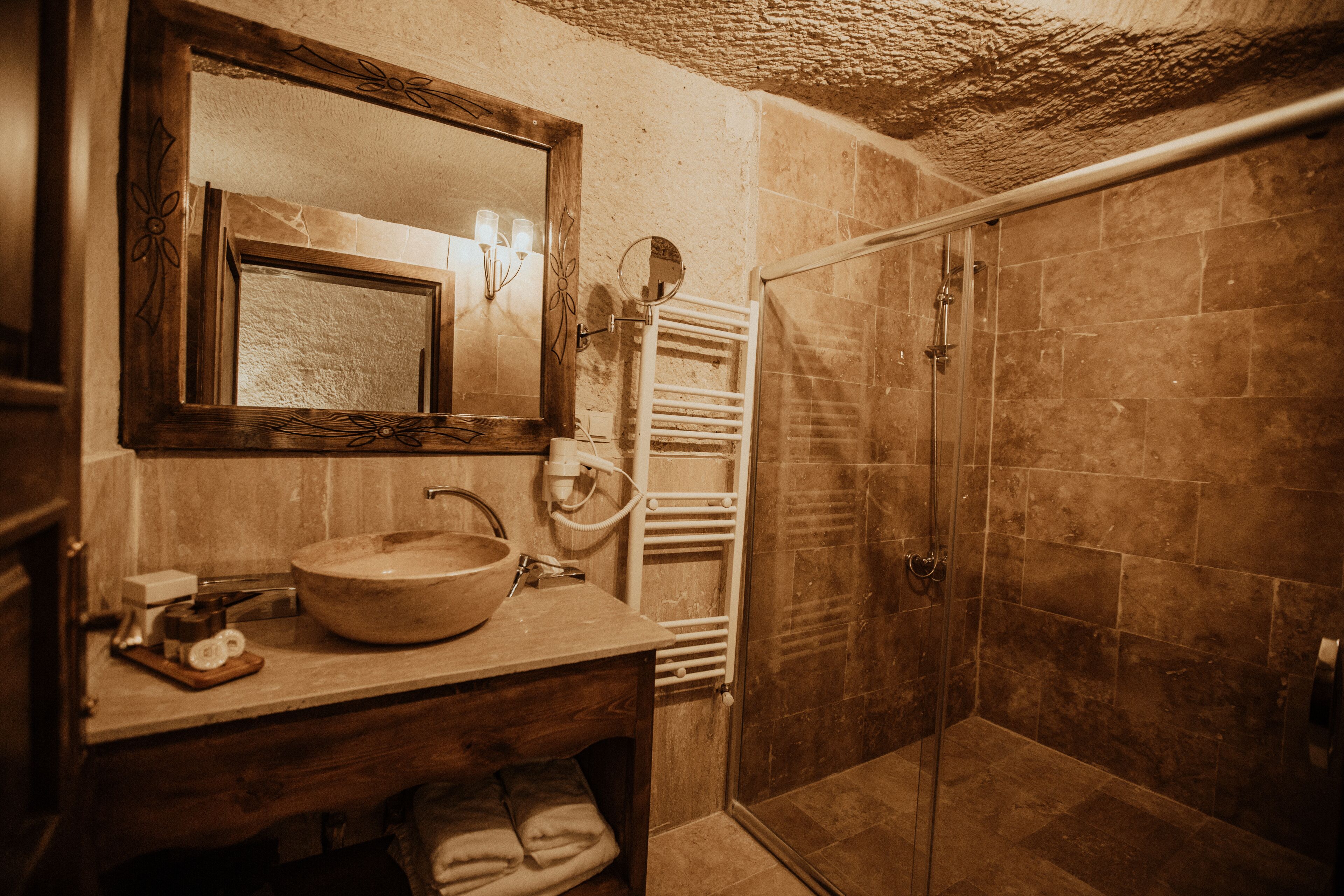 superior room | bathroom | designer toiletries, hair dryer, slippers, heated floors