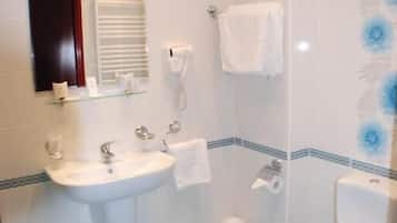Shower, free toiletries, hair dryer, towels