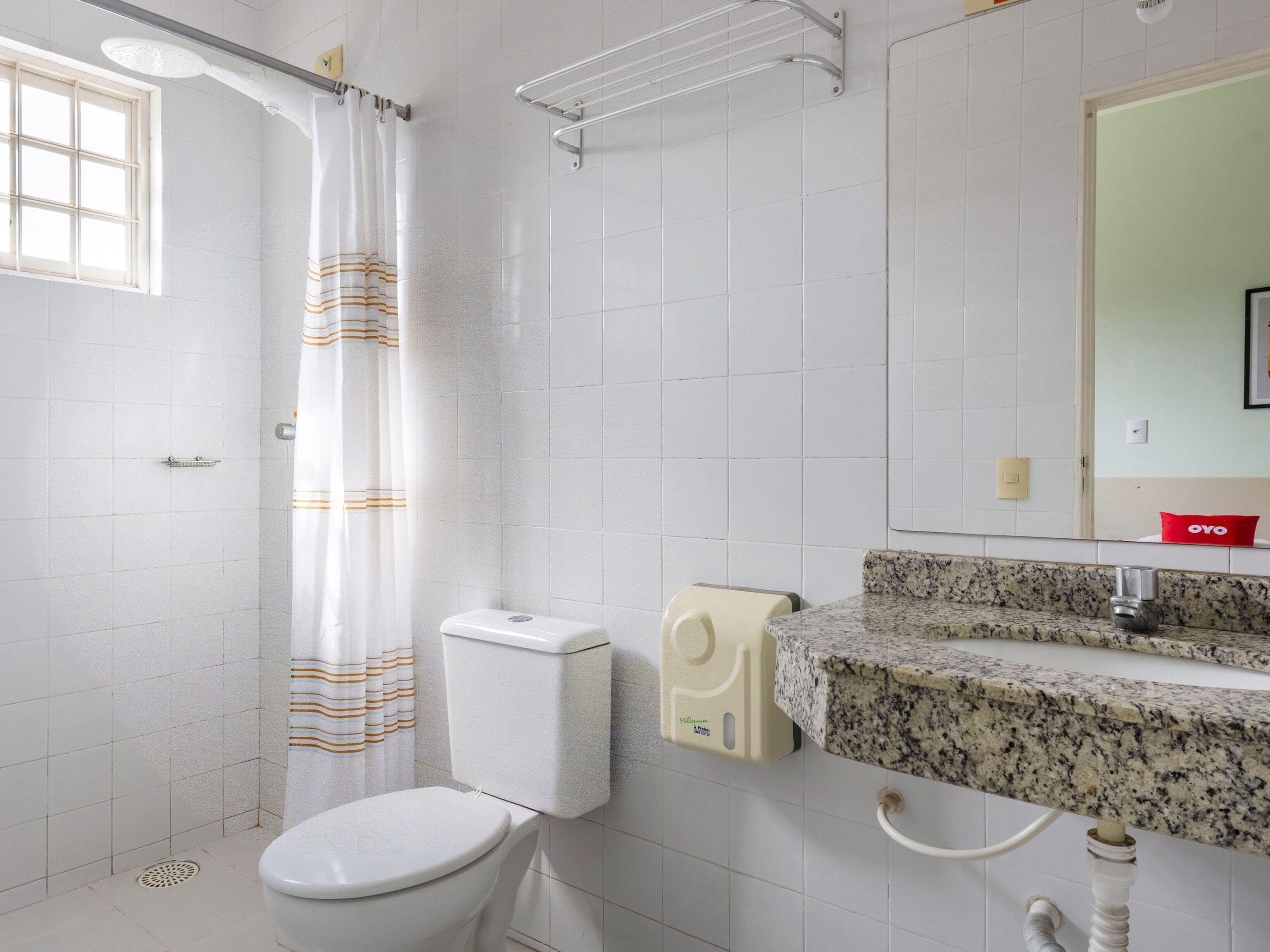 twin room | bathroom | shower, towels, soap, shampoo