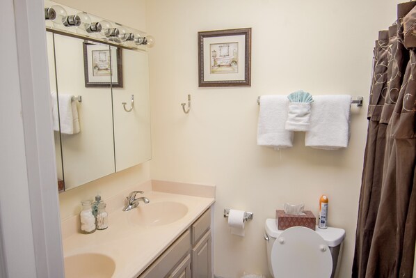 A bathroom with a sink, mirror, toilet, and towel rack.