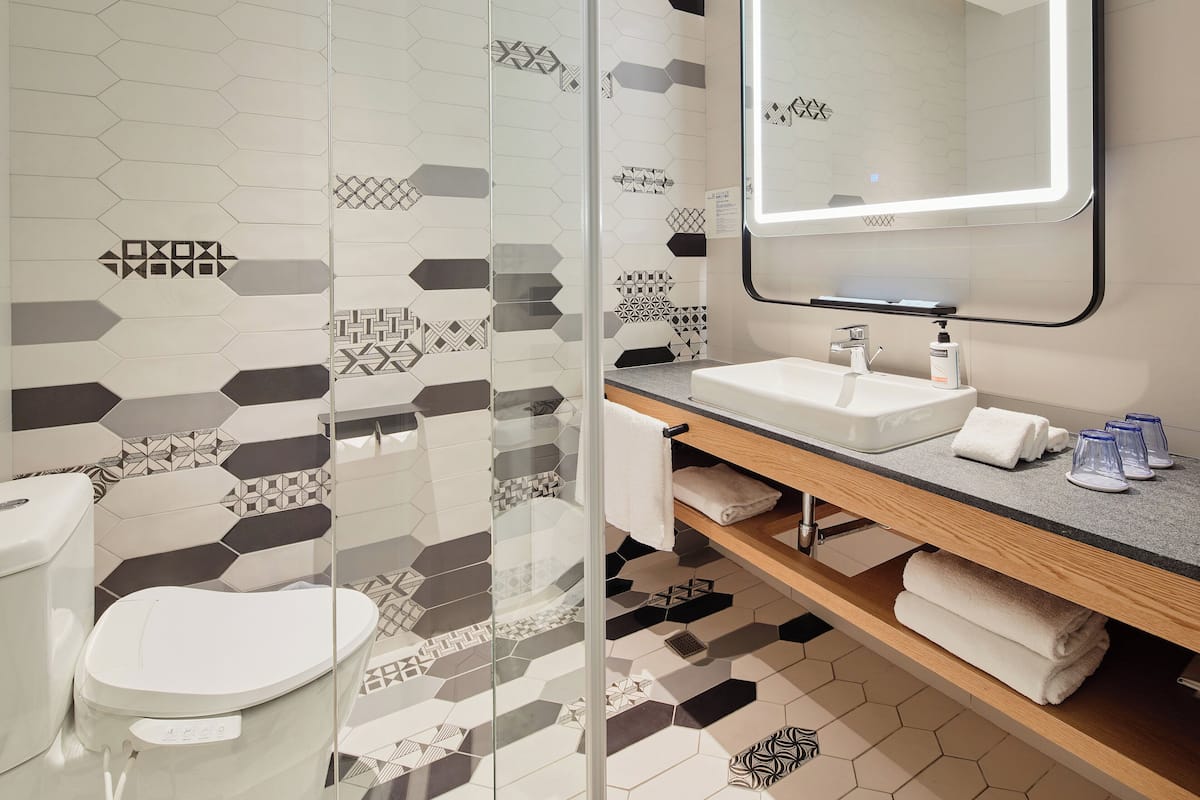 Ducha, artículos de higiene personal de diseño y secador de pelo