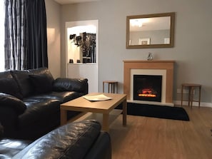 TV, fireplace, DVD player, books