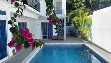 Outdoor pool, open 10:30 AM to 7:00 PM, sun loungers