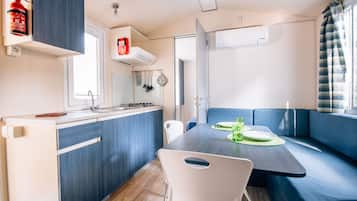 Superior Mobile Home, 2 Bedrooms, Patio | Private kitchen | Full-size fridge, stovetop, cookware/dishes/utensils