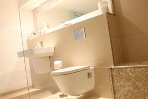Hair dryer, towels, toilet paper