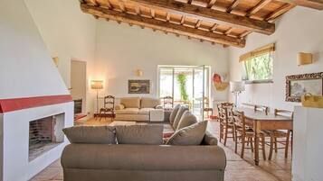 Fernseher, Kamin, Bücher