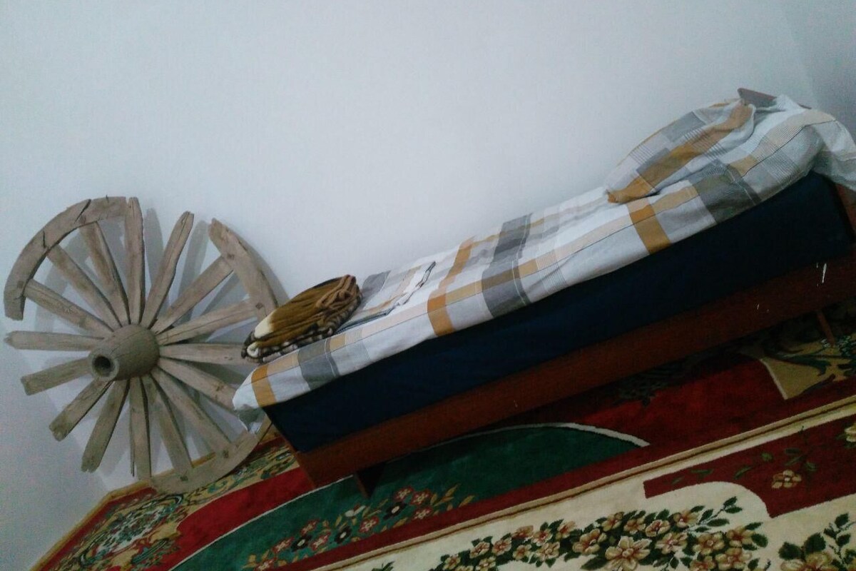 Individually decorated, desk, laptop workspace, iron/ironing board