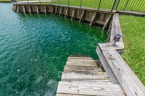 Guests can enjoy a serene waterfront experience from this dock.