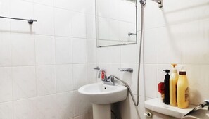 Shower, free toiletries, hair dryer, towels