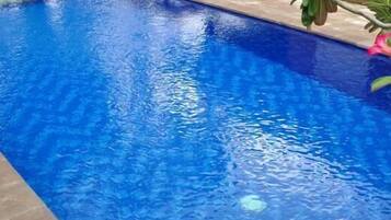 Outdoor pool, pool loungers