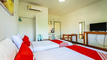 Desk, free WiFi, bed sheets