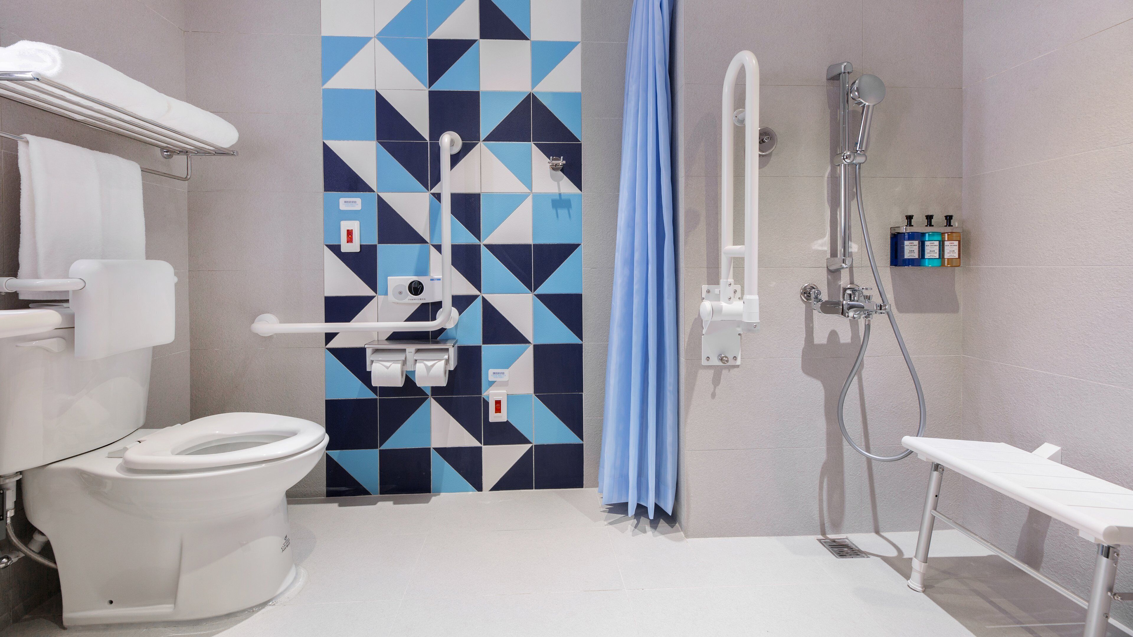 shower, hydromassage showerhead, hair dryer, slippers