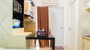 ห้องพัก | ครัวส่วนตัว | ตู้เย็น, ไมโครเวฟ, เตาประกอบอาหาร, กาต้มน้ำไฟฟ้า