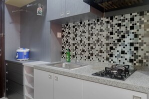 ห้องพัก | ครัวส่วนตัว | ตู้เย็น, เตาประกอบอาหาร, กาต้มน้ำไฟฟ้า, เครื่องครัว/จาน/ช้อนส้อม