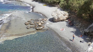 On the beach, black sand