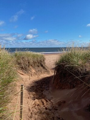 Beach nearby, sun loungers, beach towels