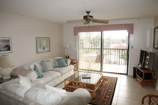 Condo, Multiple Beds, Balcony, Ocean View | Living room | 40-inch TV with digital channels - Ocean Village Club K35 (St. Augustine)