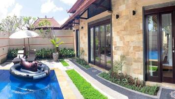 Indoor pool, outdoor pool, pool loungers