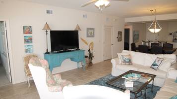 Condo, Multiple Beds, Balcony, Ocean View | Living room | TV