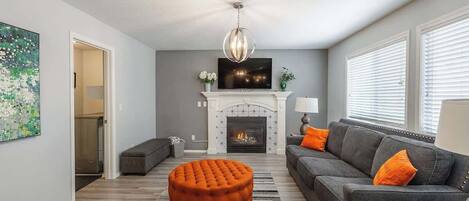 TV, fireplace, offices