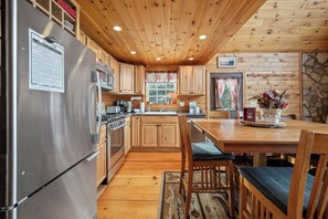 Fridge, microwave, oven, stovetop - 🐾Michaud Mountain Chalet - Private cabin with incredible views of Rangeley Lake! Dog Friendly (Rangeley)