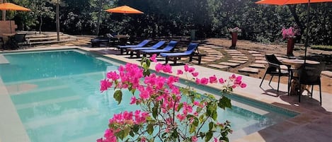 Kolam renang outdoor, dengan kursi berjemur