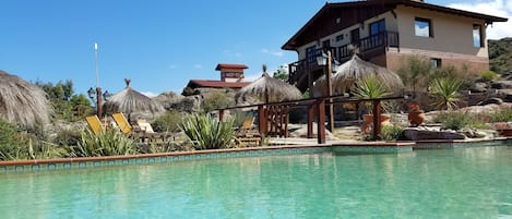 Outdoor pool, sun loungers