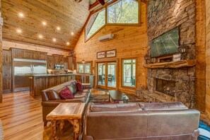 TV, fireplace, DVD player - Hooked on Toccoa- River Front | Outdoor Fireplace | Screened Porch | Toccoa River (Mineral Bluff)