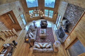 TV, fireplace, video games, DVD player - High Five Lodge- Long Distance Mountain View | Hot Tub | Outdoor Fireplace | Game Room (Mineral Bluff)