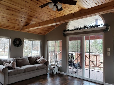 Smart TV, fireplace, DVD player, music library. Secluded Rustic Cabin