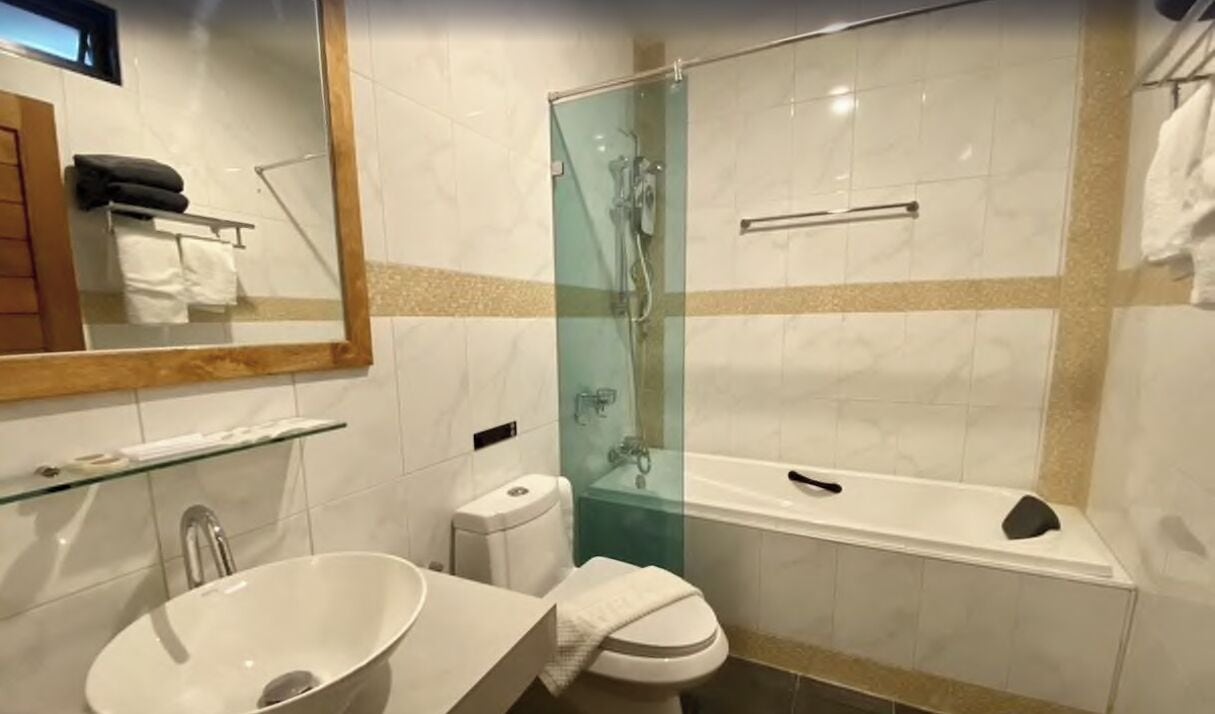 free toiletries, hair dryer, bidet, towels