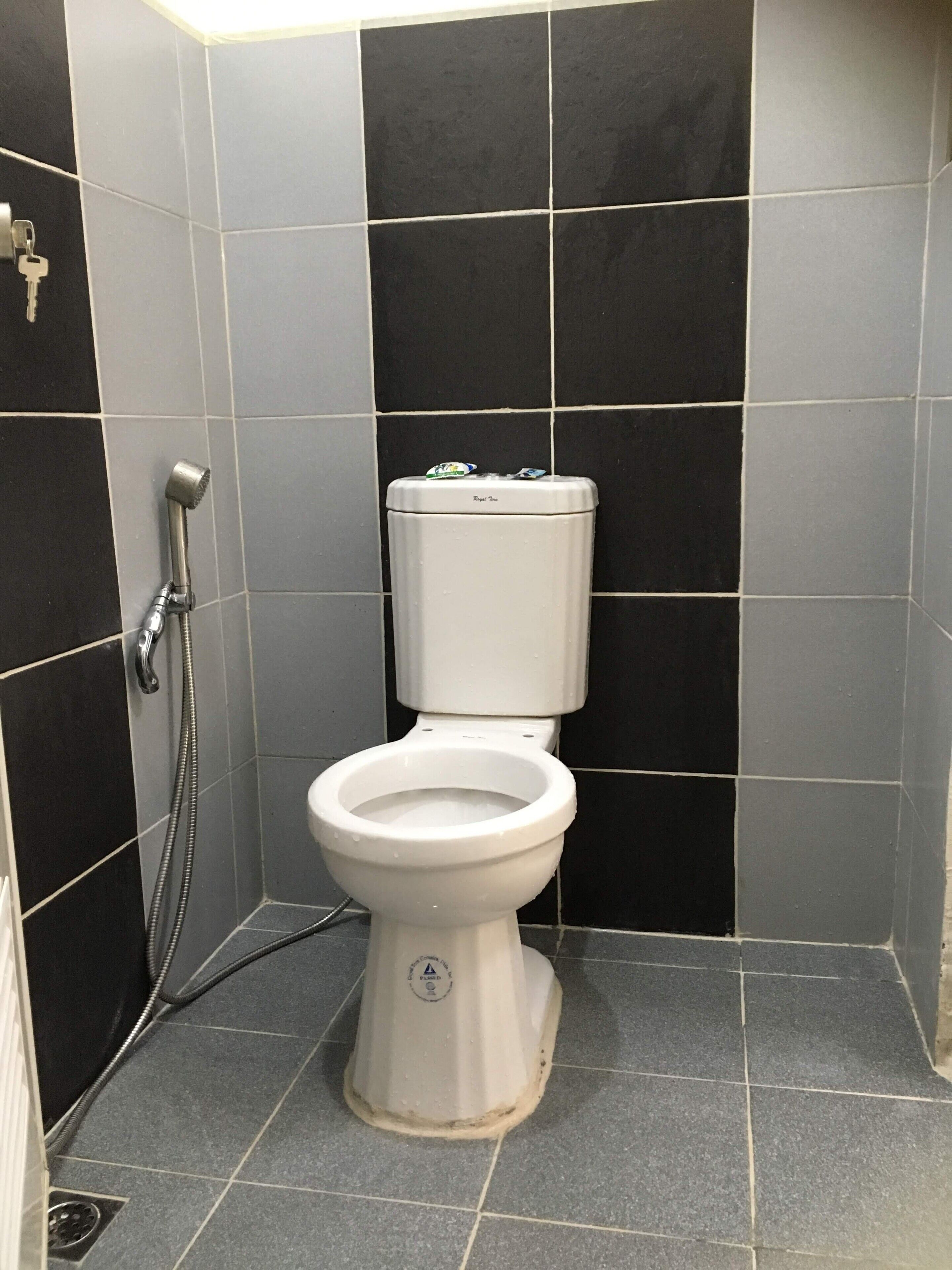 Douche, bidet, serviettes fournies, savon
