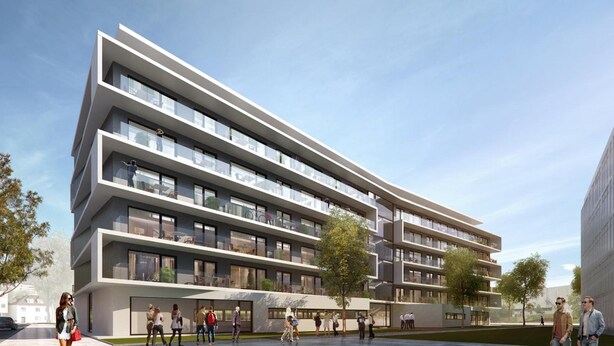 A modern multi-story building with balconies, large windows, and a flat roof. - ipartment Boeblingen @HOME by Best Western (Boeblingen)