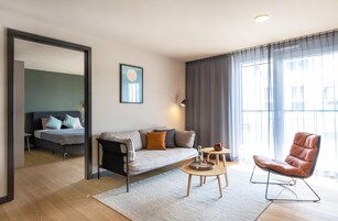 Medium Apartment, 1 Queen Bed, Balcony (Full Kitchen) | In-room safe, laptop workspace, soundproofing, iron/ironing board