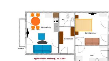 Family Apartment, 1 Bedroom, Mountain View | Living area | 40-inch flat-screen TV with satellite channels, TV