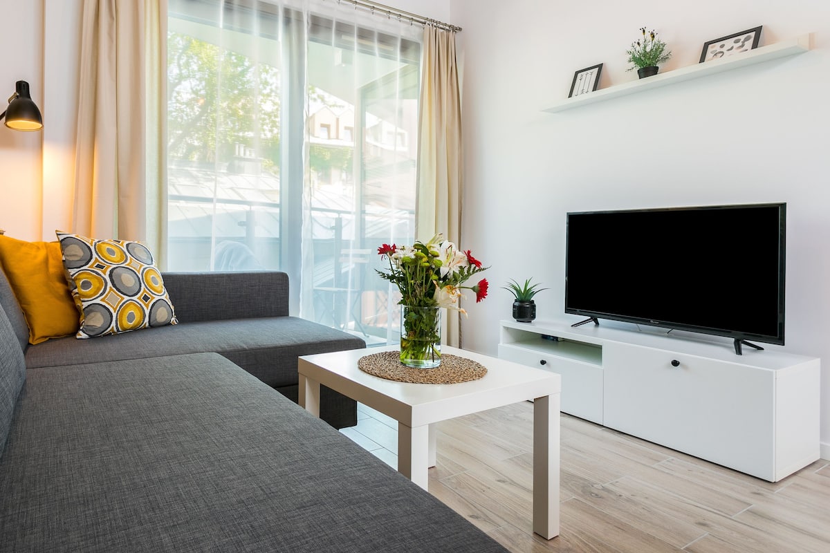 Comfort Apartment, 1 Bedroom (Rakowicka 15A st.) | Living room | 42-inch flat-screen TV with cable channels, TV