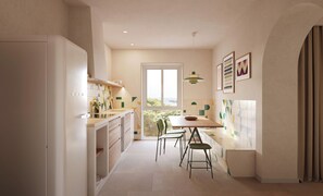 Refrigerador con freezer, microondas, horno, placa de cocina