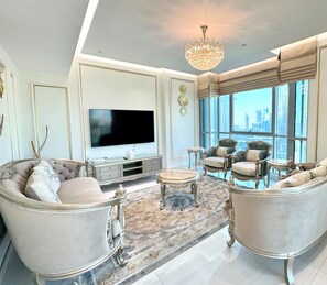 Three bedroom with Full Burj Khalifa and fountain view | Living area - Westminster Burj Residence (Dubai)