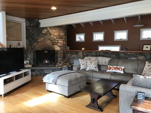 Smart TV, fireplace, video games, DVD player