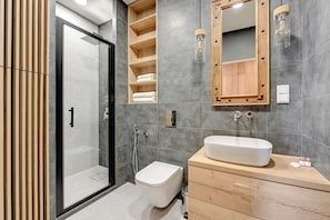 Apartment, Terrace | Bathroom | Shower, hair dryer, towels, soap - City Break Gdańsk Rajska 8 (Gdansk)