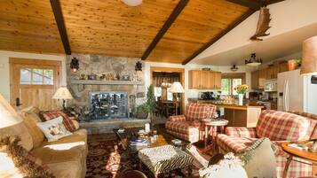 Älytelevisio, takka, DVD-soitin, videokirjasto