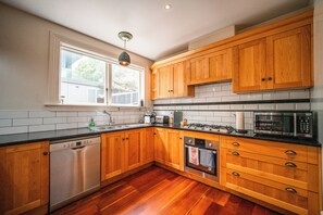 Fridge, microwave, oven, dishwasher