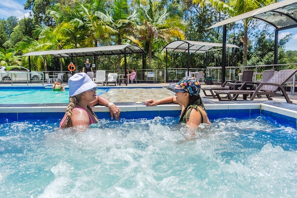 Outdoor pool, open 9:00 AM to 8:00 PM, pool umbrellas, sun loungers