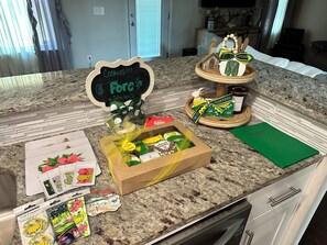 Welcome treats and essentials are at your fingertips in this well-equipped kitchen.