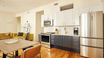 Apartment | Private kitchen | Fridge, electric kettle, toaster, cookware/dishes/utensils