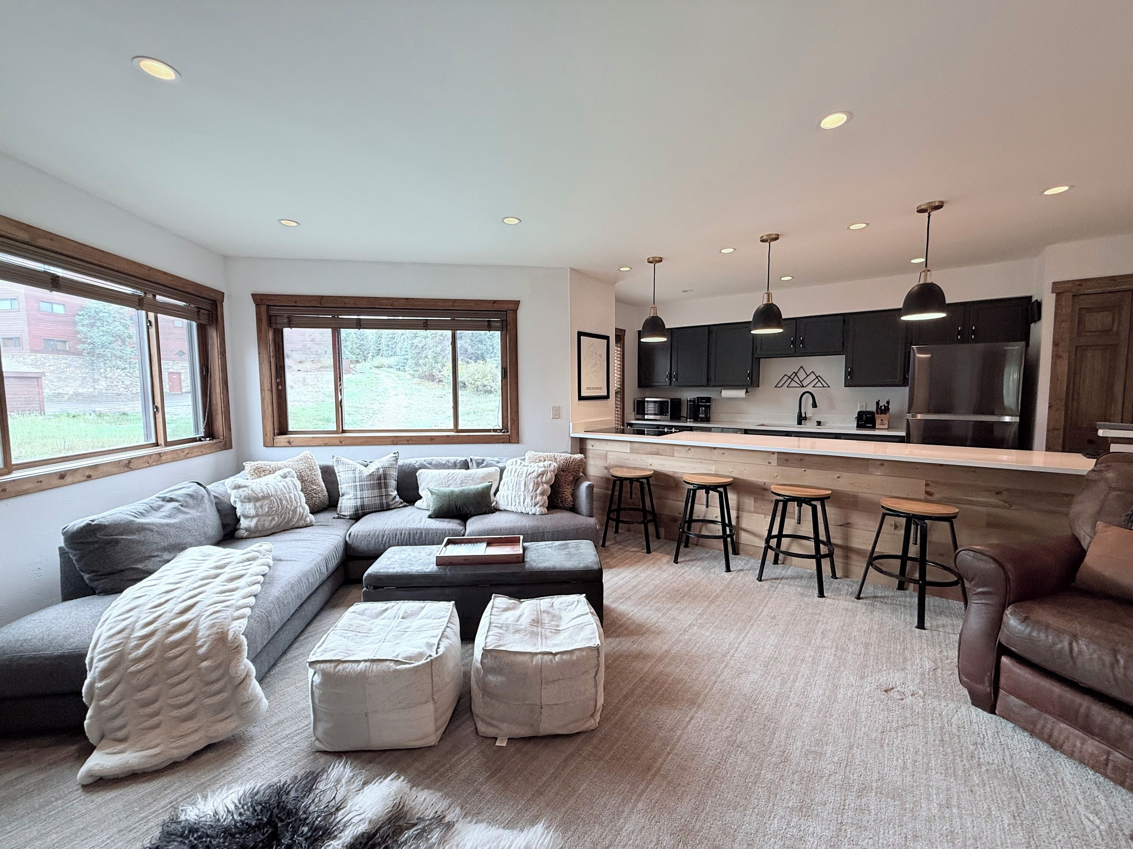 Open concept living, views of 4' Oclock ski run and Mount Baldy