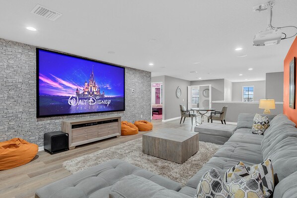 TV, video games, DVD player, foosball