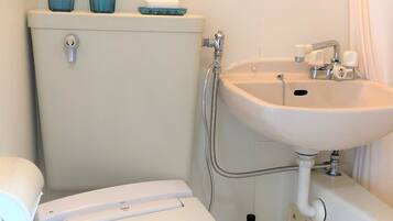 Hair dryer, towels, shampoo
