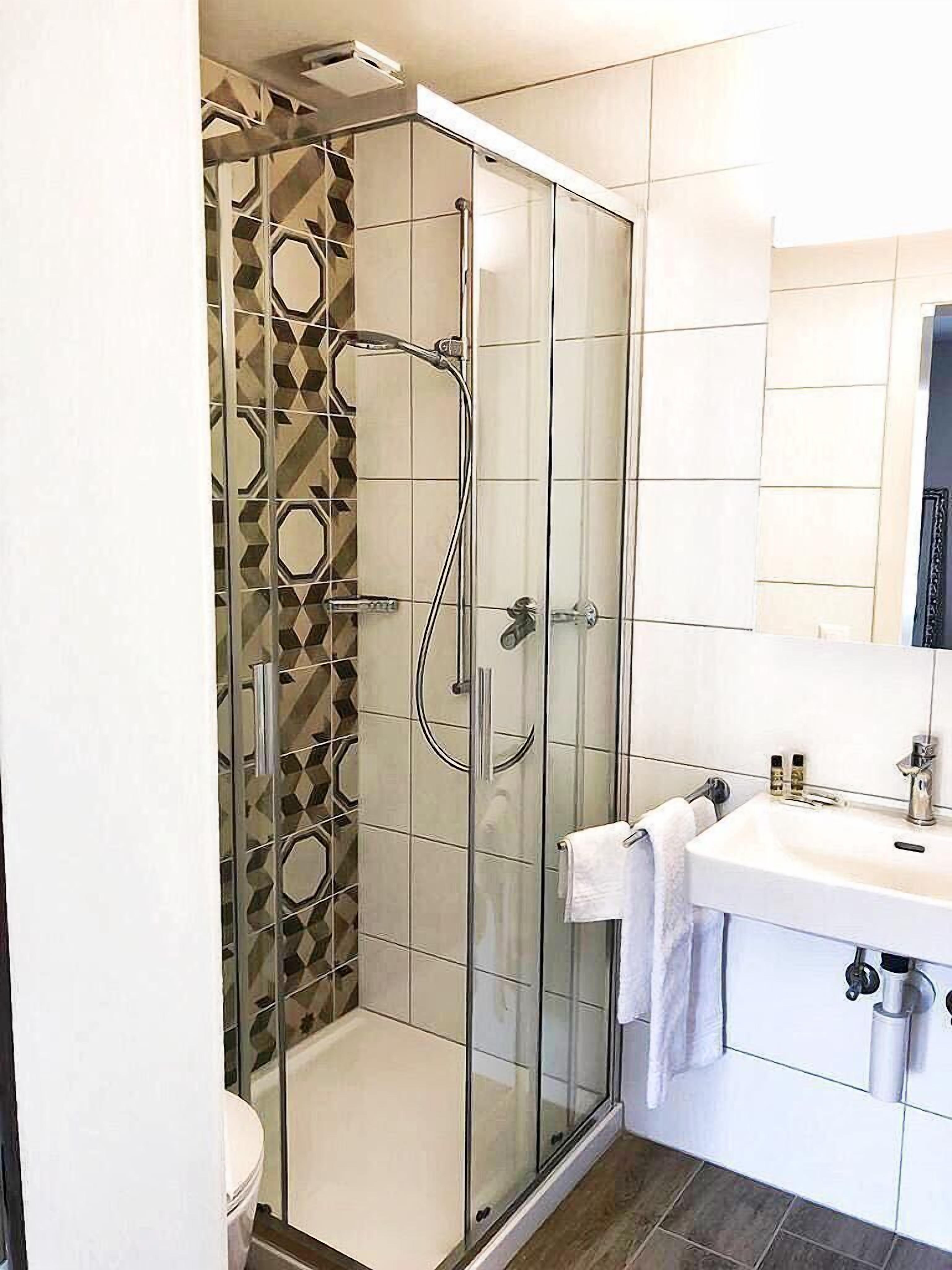 free toiletries, hair dryer, towels