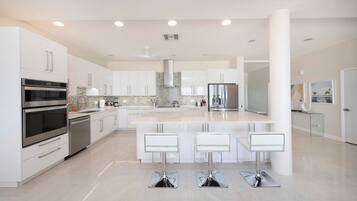 Family Condo | Private kitchen | Full-sized fridge, microwave, oven, stovetop